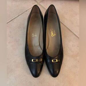 Salvatore Ferragamo Black Heels with Gold Accent